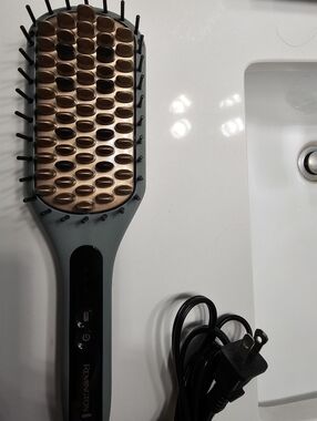 Cordless Paddle Hair Brush Straightener - Gray/Gold